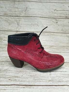 Wolky Red Perforated Lace-Up Heeled Ankle Booties Size 38